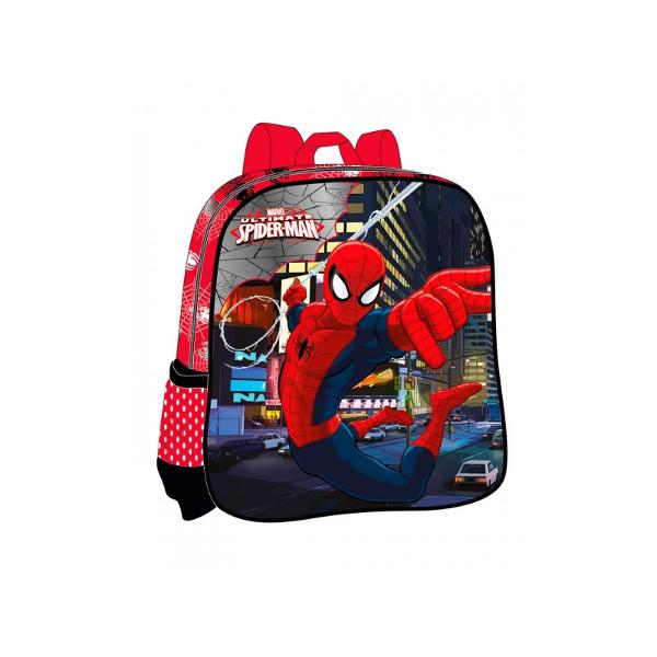 Ghiozdan de gradinita Marvel Spiderman - 1 compartiment bretele ajustabile culoare rosu cu imprimeu personaj Spiderman material poliester  PVC dimensiune 23x25x10 cm maner fix 1 buzunar lateral