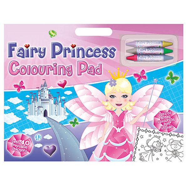 Fun Packed Fairy Princess Artist Pad with 40 pages of line art to colour with double ended crayons included plus 40 reusable stickers 