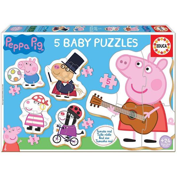 Puzzle Baby Peppa Pig 2 include 5 puzzle-uri a cate 3 4 si 5 piese Pentru cei cu varste intre 2 si 4 ani