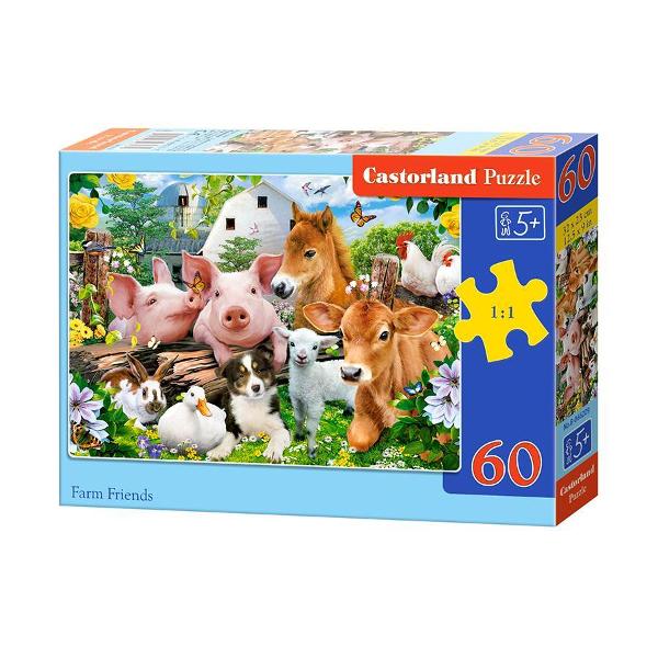 Puzzle de 60 de piese cu Farm Friends Dimensiuni cutie245×175×37 cm Dimensiune puzzle 32×23 cm Recomandat pentru persoanele cu varste peste 5 ani