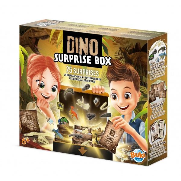 O cutie care contine 25 de surprize pe tema dinozaurilorAlege un saculet deschide-l &537;i descoper&259; surprizele petice textile adezive un puzzle schelete de asamblat figurine &537;i din&539;i de dinozaur care se pot agata într-un colier Saculetii sunt numerotati de la 1 la 25 iar trusa poate fi 
