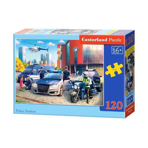 Puzzle de 120 de piese cu Police Station Dimensiuni cutie 245×175×37 cm Dimensiune puzzle 32×23 cm Pentru cei cu varste peste 6 ani