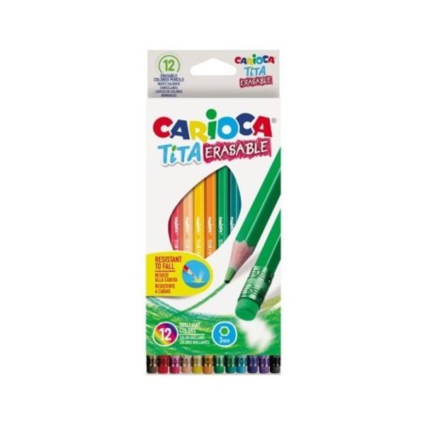 Creioane colorate 12 culori cu radiera Carioca 42897 