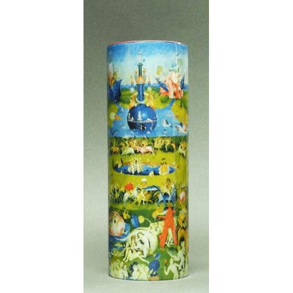 Vaza confectionata din portelan decorata cu o reproducere dupa Gradina placerilor pamantesti a artistului olandez Hieronymus Bosch Dimensiuni - inaltime 18cm diametru 6 cmThe Garden of Earthly Delights 