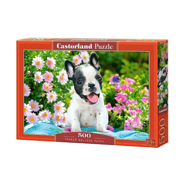Puzzle de 500 piese cu French Bulldog Puppy Puzzle-ul are 47 x 33 cm iar cutia masoara 325×225×5 cm Pentru varste de peste 9 ani