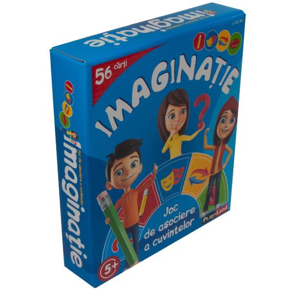 Imaginatie este un joc de asociere acuvintelor conceput pentru copii cu varstapeste 5 ani si adulti Acest joc educationalsi distractiv ofera jucatorilor oportunitateade a-si dezvolta gandirea logica si creativaprecum si fantezia si imaginatia Joculpoate fi jucat de doi sau mai multi jucatori Pachetul contine 56 de carti de joc plansa de jos si un titirez