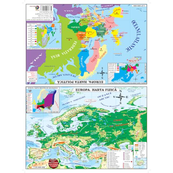   Harta pliata a Europei contine• Harta politica• Harta fizica• Harta cu repartitia fluviilor si lacurilor• Harta cu principalele tipuri de clima Dimensiune A3