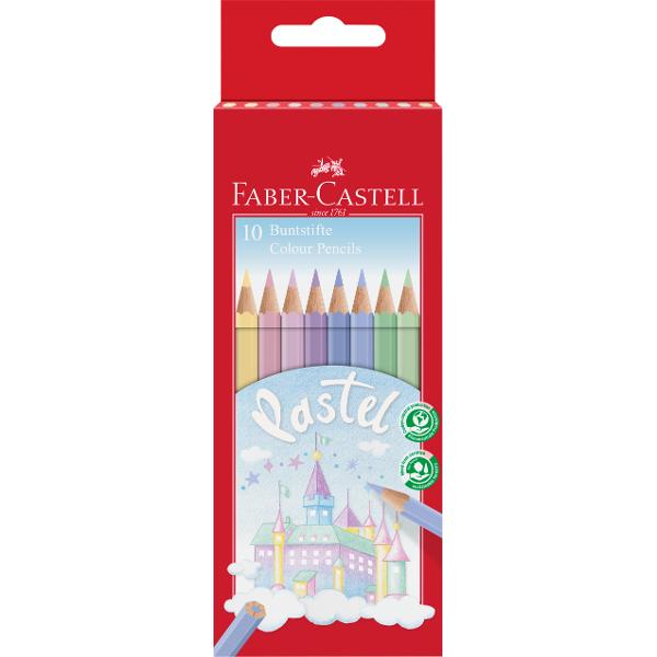 Cutie carton cu 10 creioane colorate Forma ergonomica triunghiulara Culori pastel 