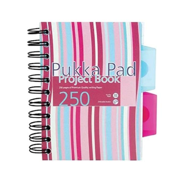 Caiet cu spirala si separatoare Pukka Pads Project Book Stripes A6 dictando roz 250 pagini