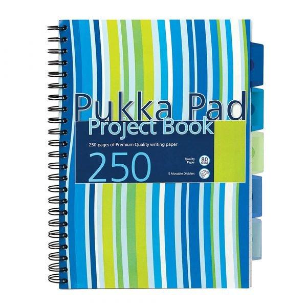 Caiet cu spirala si separatoare care se pot muta Pukka Pads Project Book Stripes A4 dictando albastru 250 pagini