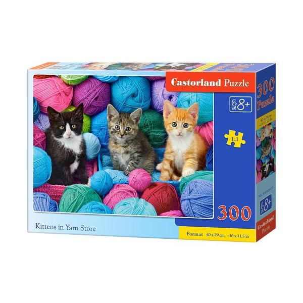 Puzzle de 300 de piese cu Kittens in the Yarn Store Dimensiuni cutie 325×225×5cm Dimensiune puzzle 40×29cm Pentru cei cu varste de peste 8 ani