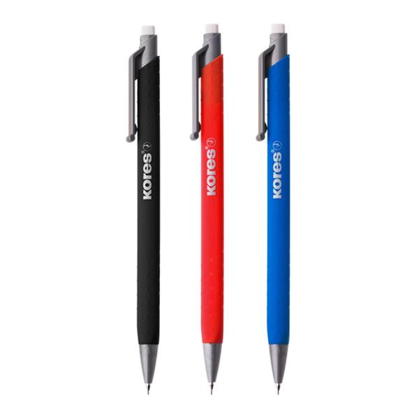 Creioane mecanice cu suprafata tactila din cauciuc pentru utilizare ergonomica design clasicForma triunghiularaDisponibil cu varf 05 mm pentru desen exact rezistent la rupere scriere optimaCu radiera si clip2 mine incluseDisponibil in 3 culori negru rosu albastru Atentie Pretul afisat este per bucata Acest produs este disponibil in 3 variante de culoare Nu se poate alege culoarea