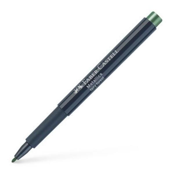 Marker Metallics Verde Padure Faber-Castell 160778Markere potrivite pentru suprafete inchise hartii colorate sau suprafete lucioase precum plastic portelan sticla metal Sunt rezistente la apa dupa ce se fixeaza culorile in cuptor la 160 grade Grosimea liniei de 15 mm Efect metalic nobil Cerneala pe baza de apa Culoarea nu se transfera prin hartie Nu au miros Nu necesita agitare inainte de folosire Crafting