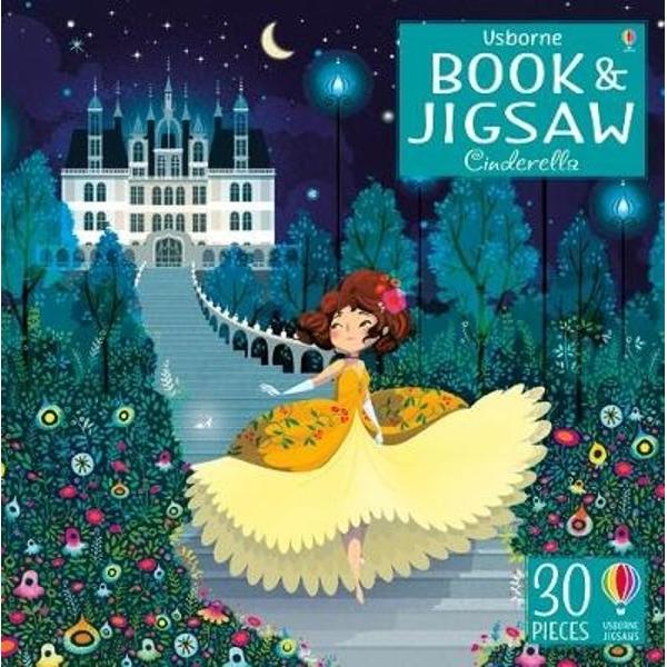 A beautiful 30-piece jigsaw and Cinderella picture book both illustrated by Lorena Alvarez Presented in a sturdy attractive box the book and puzzle set makes a lovely gift and a delightful way for children to enjoy this much-loved story The large jigsaw pieces are suitable for little hands and the completed puzzle measures 58 x 
