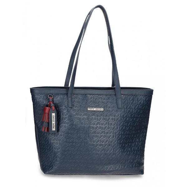 Geanta de mana pentru femei Pepe Jeans Essence bleumarinCuloare bleumarinDimensiune 42x29x11 cmMaterial piele ecologicaCompartiment special pentru laptop tabletaCapacitate 12 litri1 compartimentGeanta are ca accesoriu un breloc care completeaza designulManer superior3 buzunare interioare pentru depozitare accesorii si gadgeturiInchidere cu fermoarOrganizator interiorGeanta poate fi 