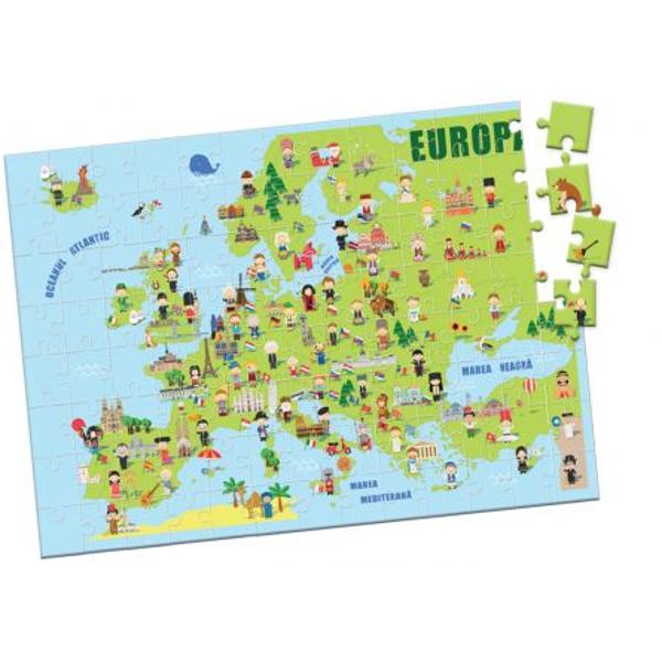 Acest puzzle con&539;ine 104 piese iar cu ajutorul lui copiii vor înv&259;&539;a mai multe detalii despre continentul Europa atrac&539;ii &537;i simboluri specifice precum &537;i primele no&539;iuni de geografieCu ajutorul ilustra&539;iilor copiii vor putea vizualiza &537;i memora specificul fiec&259;rei &539;&259;riAtunci când o pies&259; se potrive&537;te perfect cu o alt&259; pies&259; o nou&259; lume prinde via&539;&259; în 