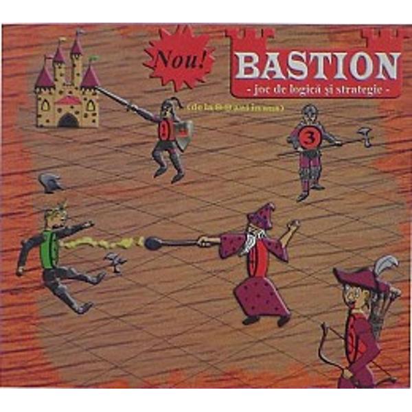  Bastion este un joc de logica si strategie care se poate juca in 2-4 jucatoriScopul jocului este sa ajungi cu toti cei patru luptatori proprii reprezentati prin jetoane numerotate de la 2 la 5 inBastion in turnul de aceeasi culoareNumarul fiecarui luptator reprezinta raza lui de actiune astfel ca el poate lovi in urma deplasarii pe un camp invecinat un luptator advers 