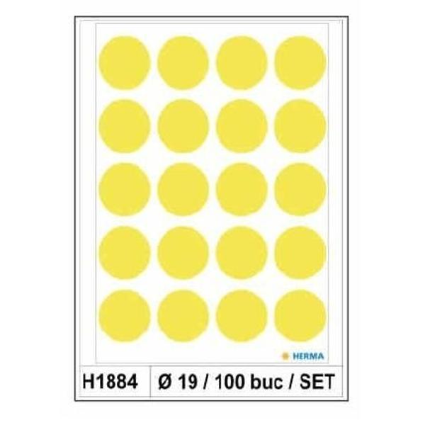 Etichete autoadezive galben luminos rotunde diametru 19mm 100bucati la set H1884 HERMA