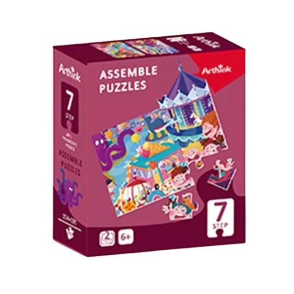 Fiecare din cele 2 puzzle-uri este plin de culoare si contine multe imagini care ajuta la stimularea discutiilor si incurajeaza dezvoltarea limbajuluiDiscuta va aduce in prim plan elementele pe care orice copil le indrageste cum ar fi inghetata jucariile parcul de distractii si emotiile legate de acestea distractia si interactiunea cu alti copii la locurile de joacaAcest joc educativ - puzzle dezvolta spiritul de observatie memoria si 