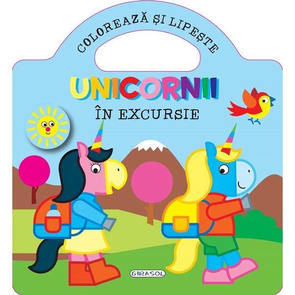Seria Unicornii Coloreaza si lipeste se adreseaza copiilor de peste 3 ani invatandu-i cuvinte noi intr-un mod distractiv colorand fiecare desen in culorile conturului si lipind abtibildurile care au aceeasi culoare in fundalIlustratii color de Jordi Busquets