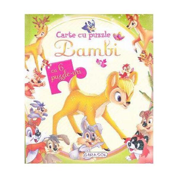 O poveste magica potrivita pentru micutii curiosi Povestea lui Bambi intr-o carte cu 6 pagini frumos ilustrate si 6 puzzle-uri a cate 6 piese fiecare Cartea are paginile cartonateEditura GirasolFormat 16 x 19 cmTip coperta CartonataNumar pagini 12 pag  6 puzzle
