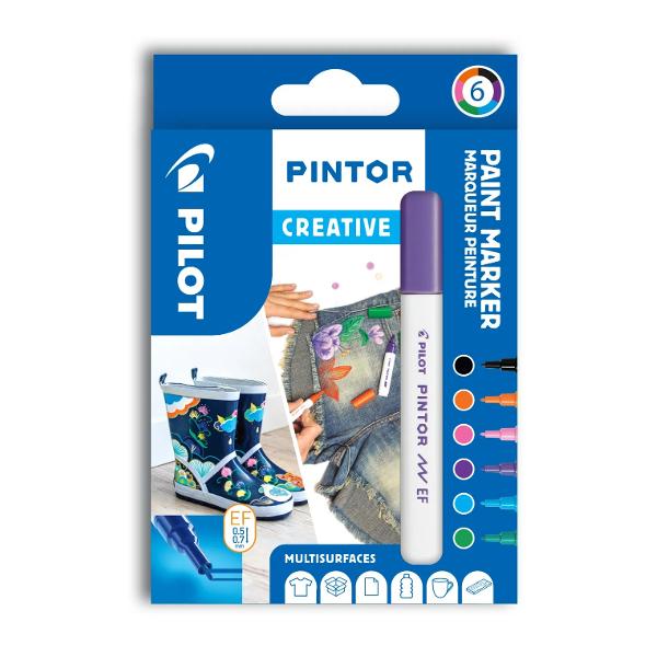 Set Pintor creativ mix 6 culori EF PilotExprima&539;i-v&259; individualitatea &537;i creativitatea cu o gam&259; vibrant&259; de culori cu PILOT PINTOR - un marker cu vopsea pe baz&259; de ap&259; potrivit pentru utilizarea pe toate suprafe&539;ele Cu markerele Pintor pute&539;i personaliza crea colora &537;i decora orice v&259; pute&539;i gândi - limita este imagina&539;ia voastr&259; Disponibil acum în seturi de 6 markere &537;i 