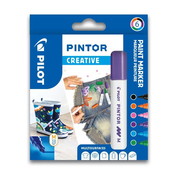 Set Pintor creativ mix 6 culori mediu PilotExprima&539;i-v&259; individualitatea &537;i creativitatea cu o gam&259; vibrant&259; de culori cu PILOT PINTOR - un marker cu vopsea pe baz&259; de ap&259; potrivit pentru utilizarea pe toate suprafe&539;ele Cu markerele Pintor pute&539;i personaliza crea colora &537;i decora orice v&259; pute&539;i gândi - limita este imagina&539;ia voastr&259;Disponibil acum în seturi de 6 markere 