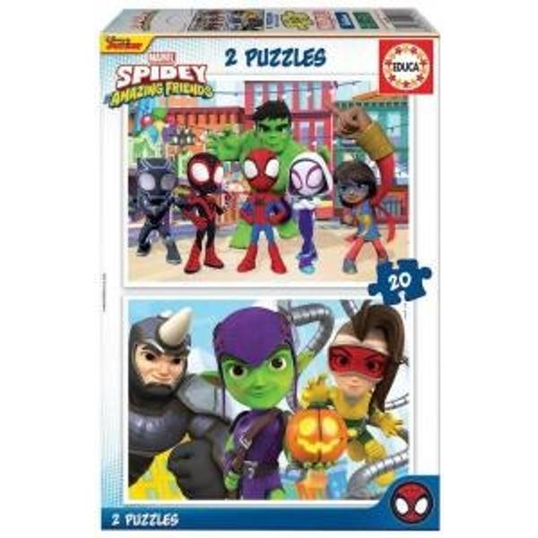 Puzzle 2x20 piese cu Spidey & His Amazing Friends Dimensiune puzzle asamblat 26 x 18 cm Pentru varste de peste 3 ani