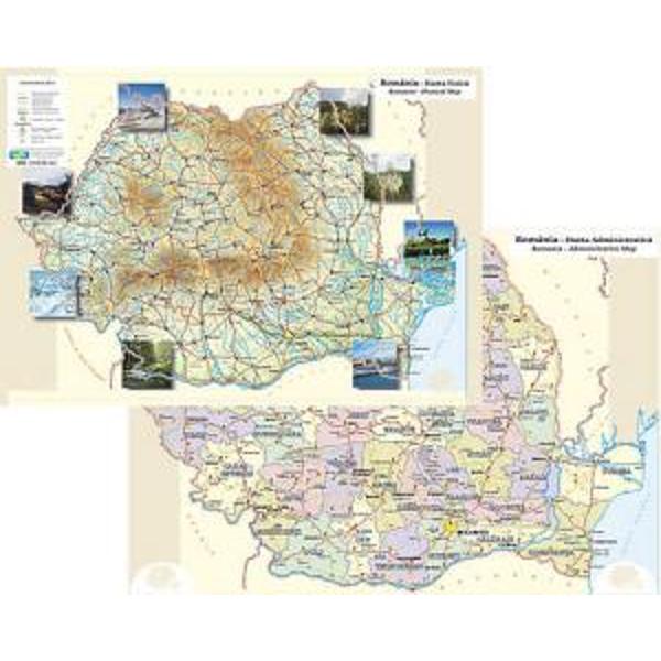 Plansa Romania fizica si politica A4