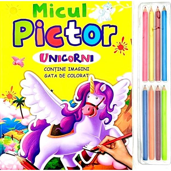 Contine imagini cu unicorni gata de colorat Include set de creioane colorate Imaginile sunt de mari dimensiuni cu contur gros si precis pentru a fi usor de colorat Conturul desenelor este colorat pentru a sugera cu ce nuanta poate fi colorata imaginea