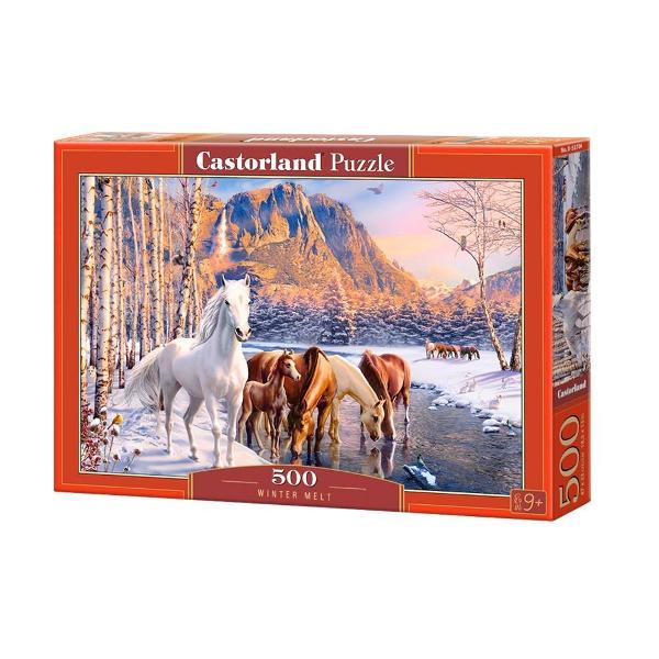 Puzzle de 500 piese cu Winter Melt Puzzle-ul are 47 x 33 cm iar cutia masoara 325 x 225 x 5 cm Pentru varste de peste 9 ani
