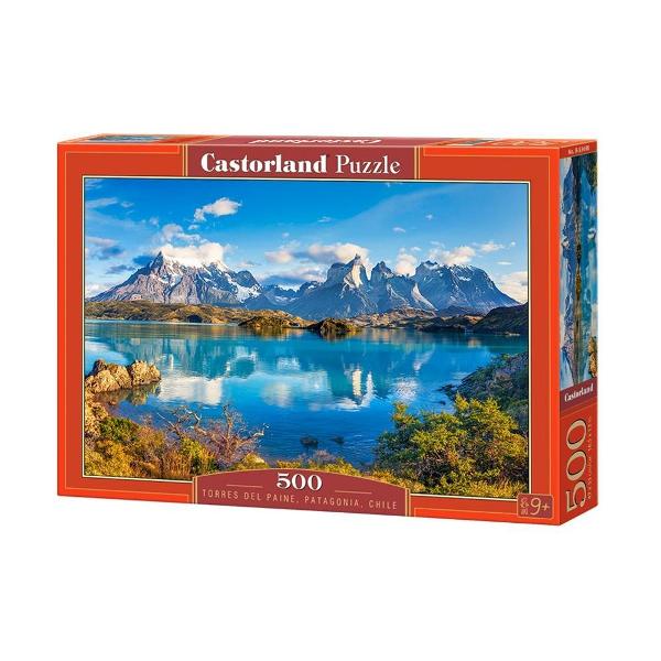 Puzzle de 500 piese cu Torres Del Paine Patagonia Chile Puzzle-ul are 47 x 33 cm iar cutia masoara 325 x 225 x 5 cm Pentru varste de peste 9 ani