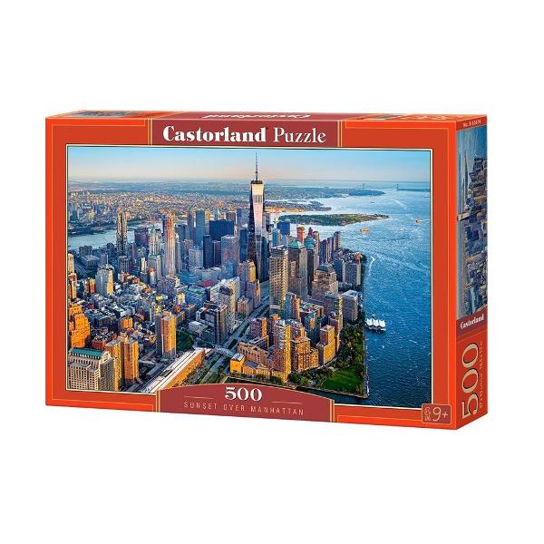 Puzzle de 500 piese cu Sunset Over Manhattan Puzzle-ul are 47 x 33 cm iar cutia masoara 325 x 225 x 5 cm Pentru varste de peste 9 ani