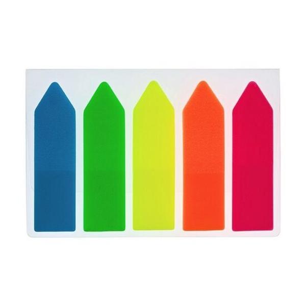 Index din plasticforma sageata in culori neon cu adeziv pe spate pentru lipire pe diferite suprafete netede Nu lasa urme si poate fi repozitionat Dimensiuni 45 x 12 mm Nr fileset 125 5 culori x 25 bucculoare 