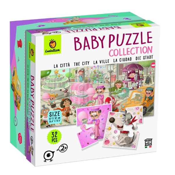 Baby Puzzle - OrasulCON&538;INE 32 de piese rezistente din carton grosDimensiune puzzle de 4 piese 16 x 167 cmDimensiune puzzle 32 piese 67 x 32 cm