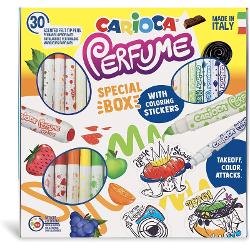 Aceast set de la CARIOCA este perfect pentru copiii care iubesc sa creeze si sa se joace cu culorile Ceea ce face aceste carioci speciale este cerneala lor parfumata si lavabila care emana esentele naturale si creeaza o experienta de colorat unica Caracteristici produsFara substante alergeneFiecare culoare are un parfum specific fructului pe care il reprezinta astfel incat desenele copilului vor fi pline de parfum si 