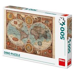 Puzzle Harta lumii 500 piese - DINO TOYS Calatorind cu degetul pe harta va fi mai putin distractiv decat daca mai intai asamblati singur harta Imaginea istorica a lumii intregi este impartita in 500 de piese de puzzle pentru a fi asamblata atat de catre scolari cat si adultii pasionati Caracteristici- Puzzle-ul clasic este format din 500 piese ce compun o imagine span 