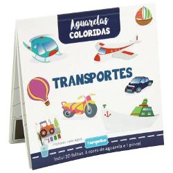 Carte de colorat cu acuarele Transport contine 6 culori de acuarela 1 penson 20 de pagini