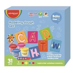 Plastilina dough 4 culori x 110 g cu 26 litere din carton si 1 cutter de plastic KEYROAD Baby Line KR972359