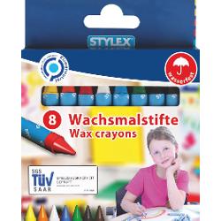 Creioane cerate 8 culoriset Ambalare 8 creioane cerate invelite in hartie cutie de carton Produs de STYLEX-Germania