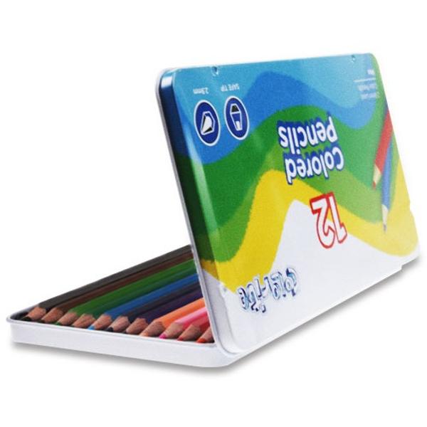Creioane colorate in caseta din metal Set 12 culori Diametru grif 29mm    Nu sunt recomandate copiilor cu virsta sub 3 ani    