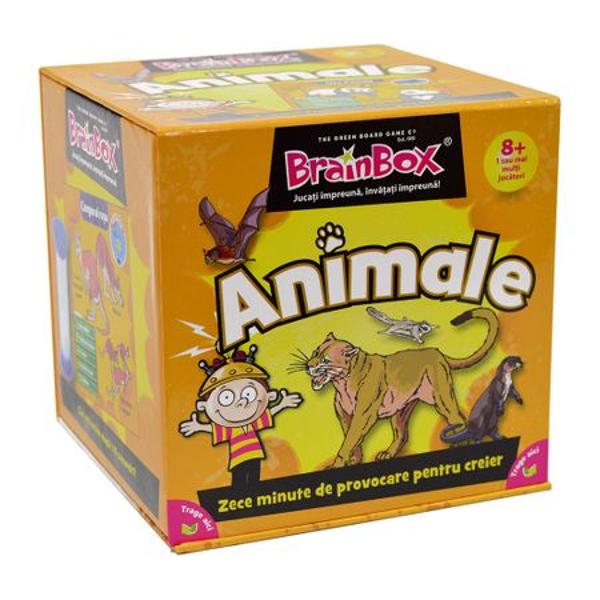 Joc educativ Brainbox AnimaleReunind animale din lumea intreaga acest BrainBox este conceput pentru a imbunatati spiritul de observatie si capacitatea de memorare a jucatorilor intr-un joc potrivit pentru intreaga familie Fiecare din cele 70 de animale frumos ilustrate are propriul cartonas cu informatii Incepand cu ursul grizzly continuand cu lemurul cu coada inelata si terminand cu simpaticul koala acest joc incantator da posibilitatea familiilor sa se joace si sa invete 