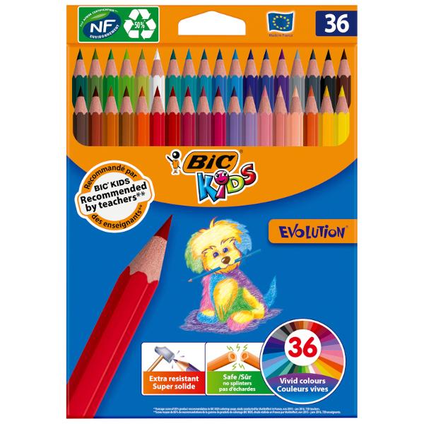 Creioanele colorate BIC Kids Evolution ECOlutions sunt rezistente la soc rezistente la mestecat si nu se sparg daca sunt rupte Cu o manta protectoare ultra-durabila ele pot fi utilizate zilnic si sunt creioanele ideale pentru copii cu varsta de 5 si peste In plus ele sunt fabricate cu ajutorul unor pigmenti de inalt&259; calitate astfel incat umpluturile solide si desenele clare sa devina o sarcina usoara• Pachet de 36 creioane colorate ecologice in culori vesele si 