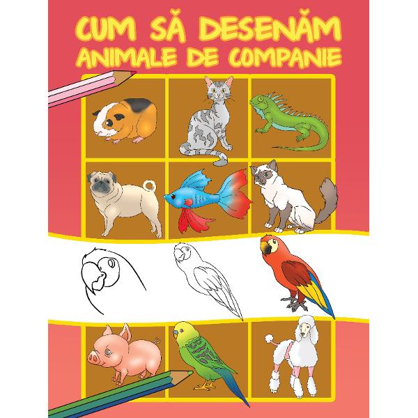 Aceasta carte ne invata cum sa desenam animale de companie catelusi pisici pesti broasca testoasa canar iguana papagal cal ponei iepure hamster porcusor de Guineea