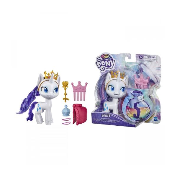 Distreaza-te cu noua figurina Rarity cu coronita care vine in pachet cu 7 accesorii dintre care 5 sunt surpriza Ea vine alaturi de o bentita de unicorn si un pieptene pentru a o putea coafa oricum doresti Dezvaluie magia cu Pinkie Pie Pinkie Pie este centrul petrecerii la toate sarbatorile din Equestria Bucuroasa si jucausa Rarity impartaseste magia rasului si zambeste cu prietenii ei ponei Deschide ambalajul in forma sticlutei de potiune si rastoarna accesoriile pentru distractie 