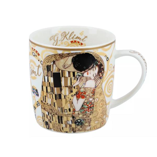 Cana Carmani cu decor Klimt Kiss in cutie de metal 0450lCutia metalica in care este livrata cana poate fi folosita pentru depozitarea ceaiului a cafelei sau a altor articole mici