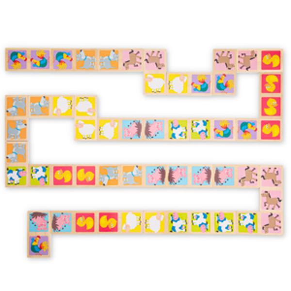Acest joc de domino din lemn de la New Classic Toys este un joc perfect pentru cei mici Are 28 de piese de domino cu dou&259; fe&539;e cu animale domestice prietenoase  pe o parte &537;i puncte pe cealalt&259; parte Jocul antreneaza abilit&259;&539;ile motorii fine abilit&259;&539;ile de rezolvare a problemelor &537;i gândirea logica Încurajeaz&259; socializarea în timp ce micu&539;ii î&537;i dezvolt&259; abilit&259;&539;ile de 