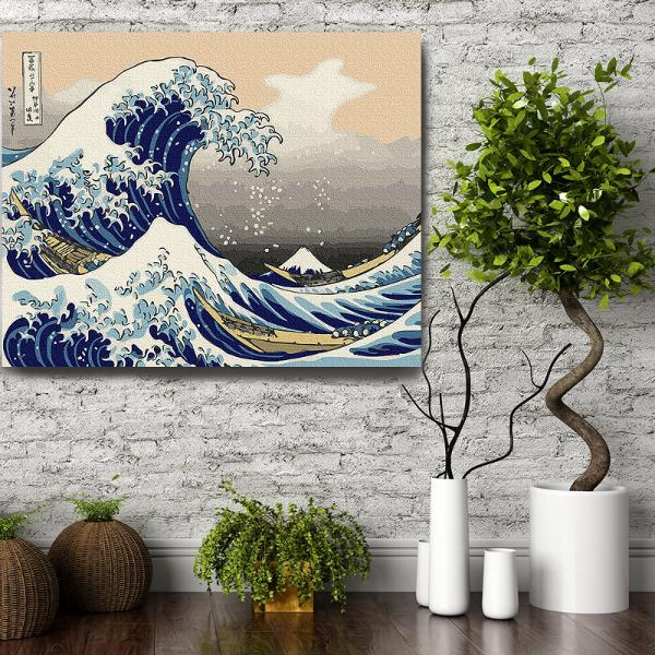 Set pictura pe numere panza Marele val de la Kanagawa Hokusai 40x50 cmDimensiuni 40 x 50 x 15 cmMaterial panza 70 poliester  30 bumbac vopseluri acriliceCauti un mod original de a-ti petrece timpul acasa fara sa te plictisesti Porneste intr-o noua aventura si creaza si tu acest tablou in culori calde cu titlul Marele val de la Kanagawa Hokusai 40x50 cm cu ajutorul materialelor incluse in acest set de pictura 