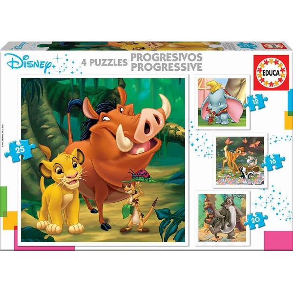 Puzzle 4 in 1 Disney AnimalsContine 4x puzzle cu 12 16 20 25 pieseDimensiune 16 x 16cm