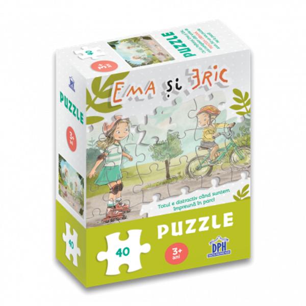 Ema &537;i Eric – Puzzle este recomandat tuturor copiilor cu vârsta peste 3 aniAcest puzzle con&539;ine 40 de piese &537;i îi face pe copii s&259; observe &537;i s&259; înve&539;e cum s&259; construiasc&259; imaginea personajelor preferate din seria Ema &537;i Eric cei doi Pofticio&537;i micii eroi ai îndr&259;gitelor c&259;r&539;i scrise de Prin&539;esa Urban&259;De la ultimele aventuri Ema &537;i Eric sunt foarte 